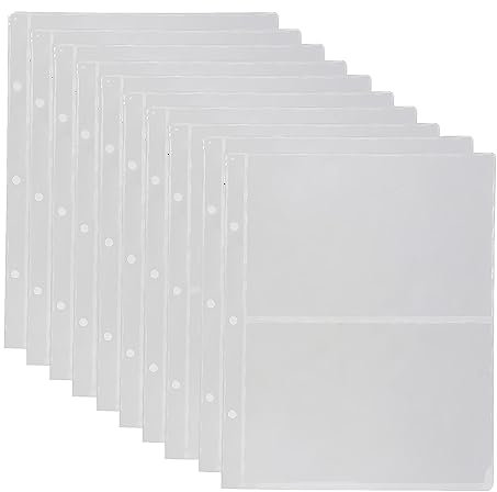 Briartw 10 Blatt Münzsammelseiten, 3-Loch-Münzfach-Einsätze, Sammelhüllen für Münzen, 1 x 2 Fächer, zum Sammeln von Protektoren für Silber-Dollarscheine, Viertel, Penny-Briefmarken-Währung, 25,1 x 20