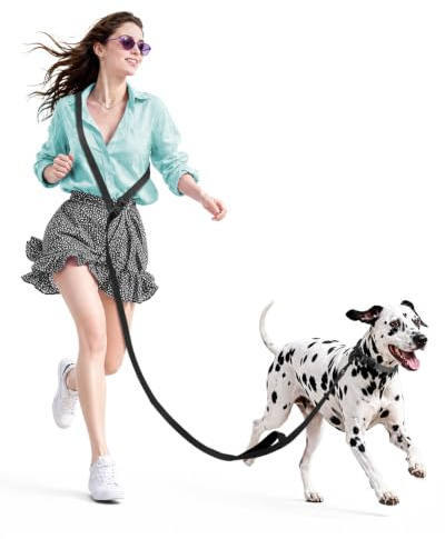 Heelay Hands Free Dog Leash, 5.9-8.2ft Multifunctional Crossbody Rope with Explosion-Proof Handle and Adjustable Training Hands Free Leash for Medium Dog Walking Jogging and Running