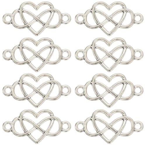 SUNNYCLUE 1 Box 60Pcs Heart Link Charms Love Connector Charm Bulk Antique Silver Mini Hearts Valentine Links Infinity Connectors for jewellery Making Charms Women DIY Necklace Bracelet Earrings Crafts