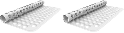 ANSIO® Shower Mats Non Slip Anti Mould Bath Mat for Bathroom Rubber Shower Mat with Drain Holes & Suction Cups Machine Washable (54 x 54 cm, Solid-White) (Pack of 2)