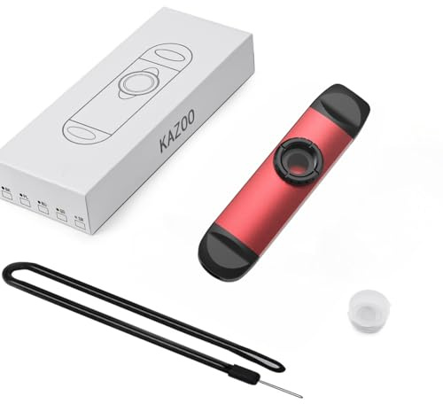 Gosizos Kazoo Professionnel, Kazoo double tête pour jouer Instrument à Vent avec 5 Membranes, Cordon et Pochette (Rouge)