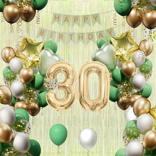 DEUXYU Geburtstagsdeko Frau 30 Jahr, Grün Weiß Gold Luftballon Geburtstag Deko Männer 30 Jahr, Geburtstag Party Deko set für 30 Frau, Ballon zum Geburtstagsdeko
