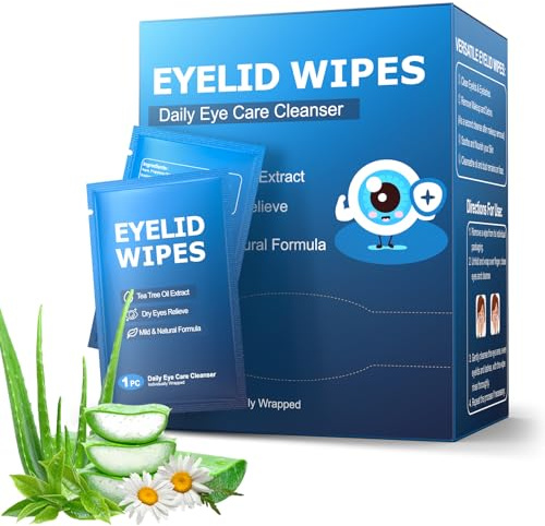 60PCS Tea Tree Oil Eyelid Wipes for Blepharitis, Dry, Itchy & Stye Eyes - Gentle for Sensitive Eyes - Instant Relief for Office, Travel Essentials for Women and Men
