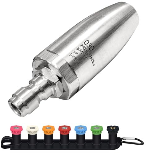 YATOSEEN 3600 PSI Boquilla turbo de Acero Inoxidable para Lavadora a Presión, Boquilla Giratoria de 360° con Conector Rápido de 1/4, 7 Puntas de Boquilla con Soporte para Boquilla (orificio 3.0)