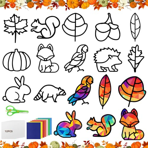 YAOZUP Bricolage Automne Kit Enfant, Kits de Couronnes d'automne, Décoration de Fête d'automne Autocollants, Loisirs Créatifs Enfants, Kit de Bricolage pour Enfants, Autocollant pour Fenêtre d'automne