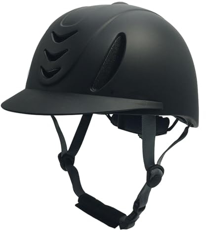 Almencla Casco Da Equitazione per Bambini, Accessorio per Equitazione con Calotta Protettiva in PC E Fodera Interna Removibile per Sport Equestri All'apert, Completamente Nero