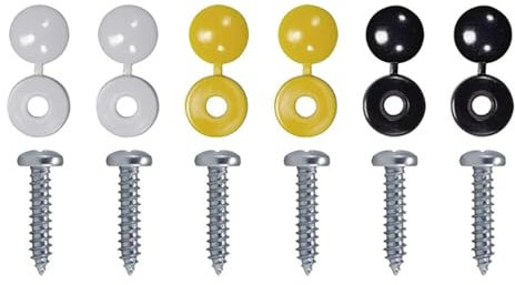 Number Plate Fixings, 6 Piece Set, Quality Hinged Caps and 19mm Screws