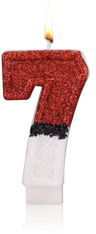 Geburtstagskerzen für Torte, Rot-Weiße Funkelnde Geburtstagskerze Kreative Zahlenkerze Tortenaufsatzkerze Geburtstagstortendekorationen für Geburtstagsparty Dekorationszubehör (7)