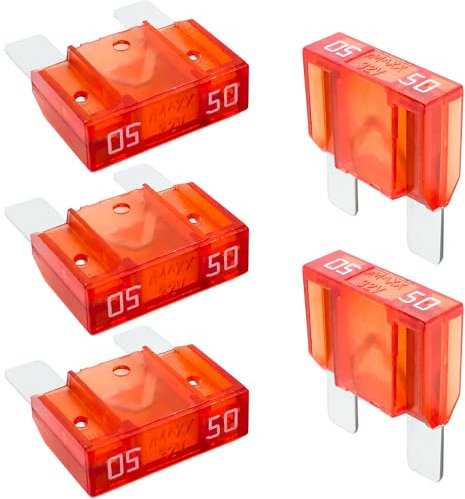 Tecside 50A KFZ Maxi Sicherungen | 3 Stück | 29mm Stecksicherungen für Stromdieb & Sicherungshalter 12V 24V 32V Flachsicherungen für Auto, Boot, Motorrad & Wohnmobil | iMaXX maxiOTO F9050 Rot