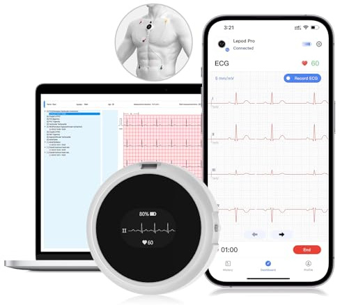 CheckMe LepodPro 7-Lead ECG Monitor with OLED Display, 24-Hour Real-Time ECG Recording, Detailed AI ECG Reports, Event Markers, 72-Hour Battery Life, Smartphone APP & PC Support for Home Use