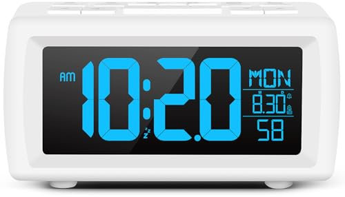 Alarm clock bedside,Digital clocks radio alarm for Bedrooms with Power cord,Large Big Numbers desk clock with Brightness Dimmer,7 Font colors, Dual Alarm(Buzzer/FM Radio) with Sleep Timer,Snooze