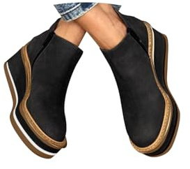 Women Wedge Ankle Boots,Platform Wedge Ankle Booties for Women,Solid Colors Platform Low Round Toe Boots,Casual Leather Round Toe Chunky Bottom High Heels Ankle Booties,Winter Fall Short Shoes