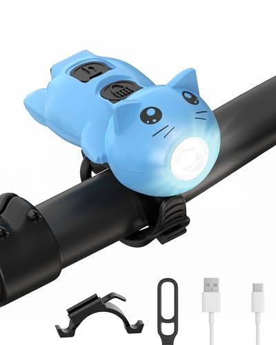 Gofimyee Kinderroller-Leuchte,USB-aufladbare Leuchte für Kinderwagen und Roller,LED-Warnleuchte mit Hupe,3 Leuchtmodi,wasserdicht,Blau