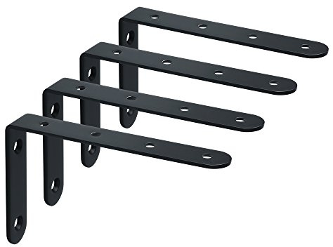 Mooche 4PCS Black Shelf Brackets 150mm, Metal L Bracket for Shelves, Wall Mounted Shelf Supports Brace Heavy Duty