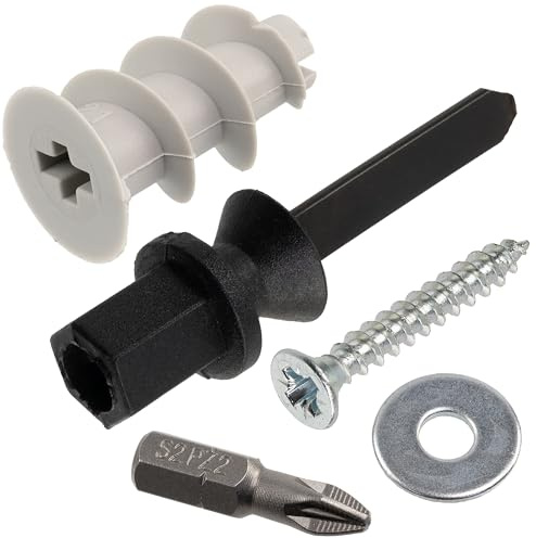 AERZETIX - Fästkit för gipsskivor: 25 pluggar Ø13x22 mm med monteringsverktyg + 25 träskruvar Ø3,5x25 mm + 25 breda M4-brickor + 1 PZ2-skruvmejselbit (1/4x25 mm)
