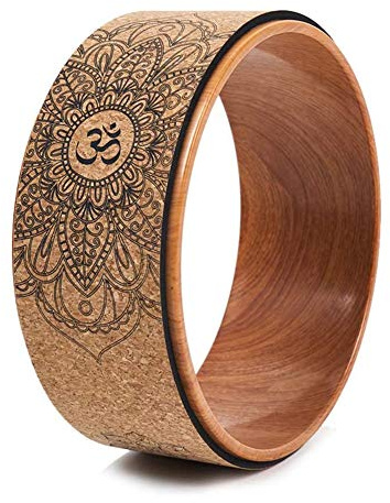 Puthernm Rueda de Corcho para Yoga para Posturas de Yoga e Inversiones de Backbends con Efecto de Madera y Estampado de Mandala, Rueda de Apoyo para Yoga