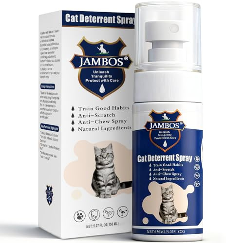 JAMBOS Cat Deterrent Spray - Safe Indoor & Outdoor Deterrent for Furniture Protection, Effective Training Aid with Natural Ingredients - Non-Toxic Anti-Scratch Formula (Blue, M)