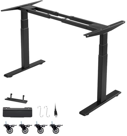 VEVOR Estructura de Mesa Elevable, Doble Motor, Altura Ajustable 60-125 cm Longitud 101-180 cm, Patas de Mesa con Control Inteligente, Marco de Escritorio Elevable Eléctrico para Oficina Hogar, Negro