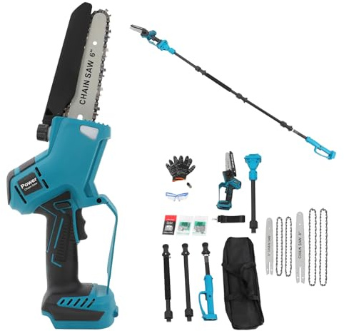 ROGONPDK Motosega 2 in 1 con gambo lungo, 600 W, mini motosega a mano da 20,3 cm con asta di prolunga, potatore per potatura, mini motosega senza spazzole, per il giardino di casa