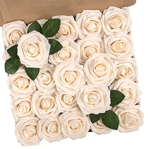 N&T NIETING Künstliche Rosen,echte Schaumstoff-Rosen für Hochzeit, Brautsträuße, Babyparty, Party, Handgelenk-Blumen, Corsage, Babyparty, Heimdekoration, 25 Stück