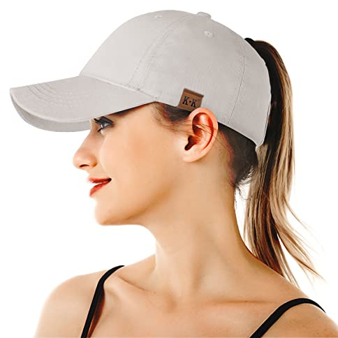 BLURBE Ponytail Baseball Cap - Mesh Cap Classic Plain Hat, Sun Messy High Bun Cap Adjustable Pony Caps, Sports Casual Trucker Hats Cap for Women Beige