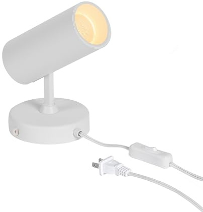 Aisilan LED Plug in Spotlight Adjustable Angle CRI 97 On/Off Switch Desk or Wall Mount Uplight Spot for Plants Loft Gallery Bedroom Floor Background Warm White 12W COB Chip