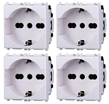 Enchufe Schuko blanco, compatible con Vimar Plana (4 unidades)