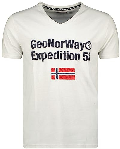 Geographical Norway Jimdo Men - T-Shirt Cotone Uomo - Classica Maglietta Estiva Logo - Manica Corta Scollo V E Vestibilità Regolare - Abito Ideale Primavera (Grigio Chiaro M)