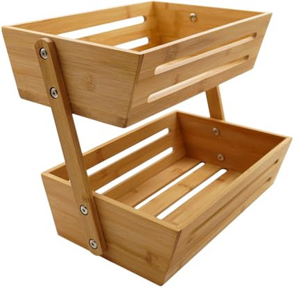 hausleben Obstkorb Brotkorb mit 2 Etagen | 34x22x28 cm | Natur | Bambus | Theke | Tisch | Universalkorb