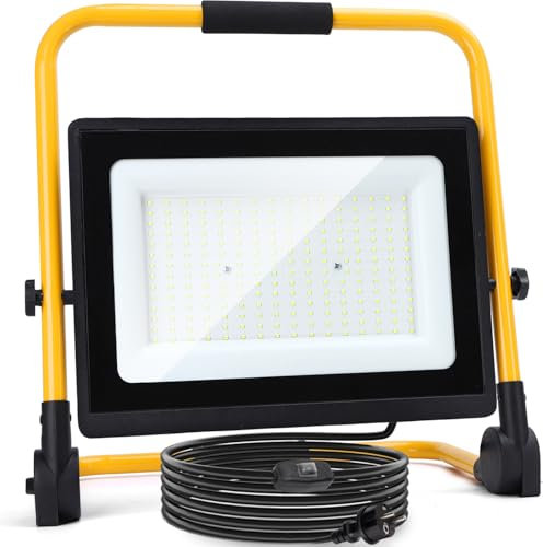 Aigostar Faretto LED da Cantiere 200W con Interruttore Impermeabile，18000 Lumen，4 Metri di Filo，Farò LED da Cantiere con Spina，Luce Bianca 6500K，Portatile，Ideale per cantiere edile， officina