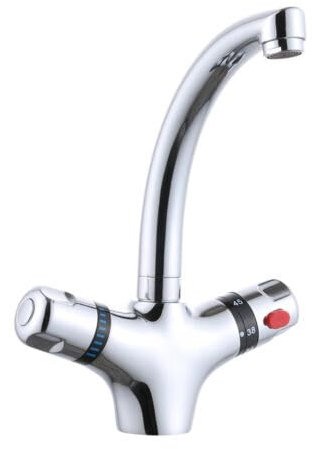 Robinet de Lavabo, Robinet en Laiton Plein, Mitigeur Thermostatique, Robinet de Lavabo, Robinet en Acier Inoxydable Robinetterie de Salle de Bain Cuisine Mitigeur de Lavabo avec Double Poignée pour