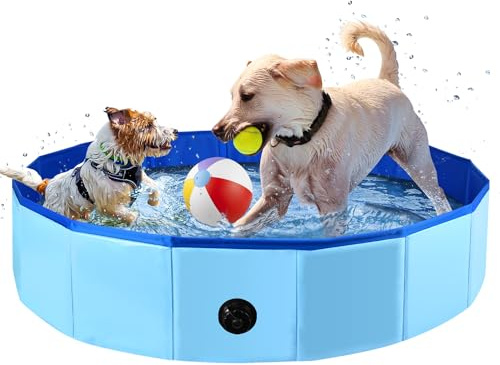 Fulhdedi Large Dog Pool, Foldable Dog Pool, 48 x 12 Inch Portable Dog Pet Pool, Bathing Tub Dog Pool Doggie Wading Pool for Puppy Small Medium Large Dogs & Cats (48 x 12 Inch，Blue)