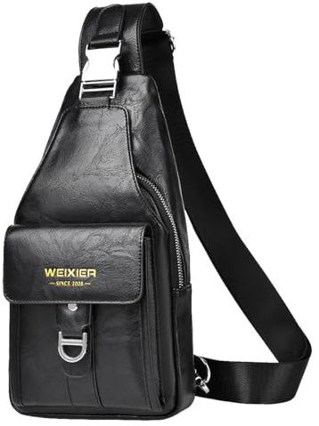 A-QMZL Bolso Hombre de Pecho de Piel Bandolera PU Cuero Bolsos Bandolera Casual Sling Bag Mochila Hombro Bolsas Impermeable Crossbody Bag (negro)