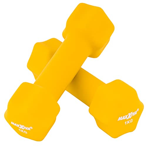 Hantelset gelb Neopren 2 x 1 kg Gymnastikhanteln Kurzhanteln Krafttraining Workout Kraftübungen Bodybuilding Fitness-Zubehör Gewichtheben Reha Pilates