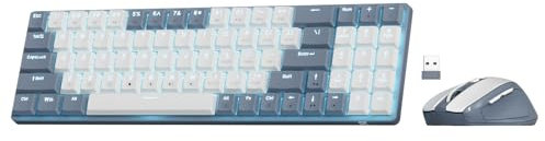 Redragon Tastiera e mouse wireless BS135, 75% 78 tasti, tastiera meccanica wireless a basso profilo da 2,4 GHz, con batteria ricaricabile, singola luce blu nera, mouse ergonomico da 2400 DPI US LAYOUT