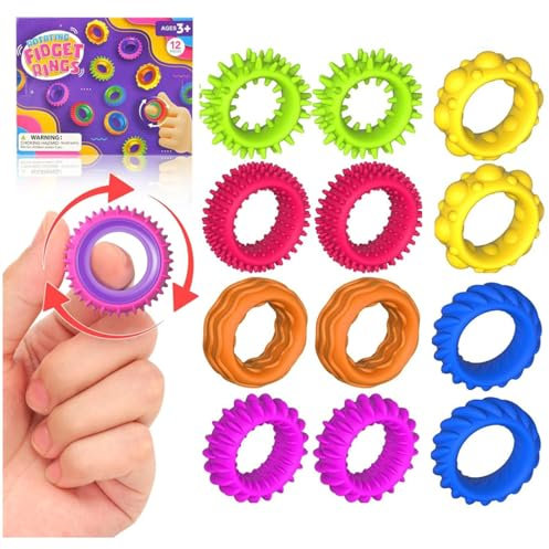 JoyJoyful Fidget ring, leksaker för barn och vuxna, 12 stycken sensoriska autism för leksaker, anti-stress autism, fidget squishy leksak ångest ADHD-leksaker, lugnande för stressångest