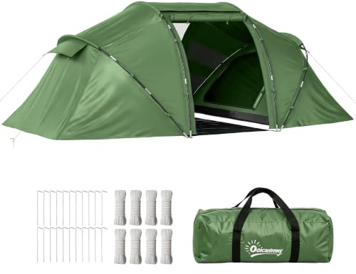 Outsunny Tienda de Campaña Familiar Tipo Túnel 430x230x170 cm | 4 Personas, Tienda Camping Plegable Grande con 2 Dormitorios, Salón, Bolsa de Transporte Impermeable, Playa, Senderismo
