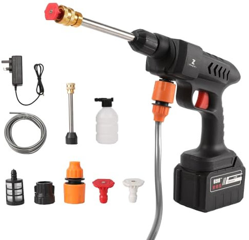 Limpiador de alta presión inalámbrico, 60 bar pistola de lavado de alta presión, limpiador de alta presión con batería, para lavado de coches, riego de jardín, limpieza diaria (15)
