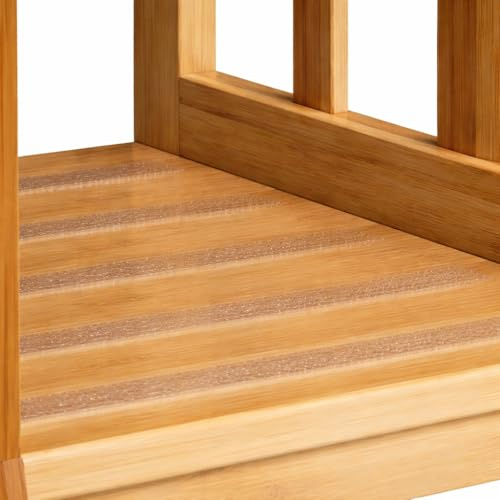 COSYLAND Height Adjustable Toddler Step Stool – Kids Kitchen Stool Helper With Stabilizing Base Block – Portable Toddler Standing Tower For Kitchen Bathroom Living Room Dining Room (Natural)