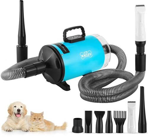 XKISS 2800W Tosatrice per cani con aspirapolvere per peli di animali, kit professionale 6 in 1 per la toelettatura degli animali, tosatrice per peli di cane e aspirapolvere per peli di animali