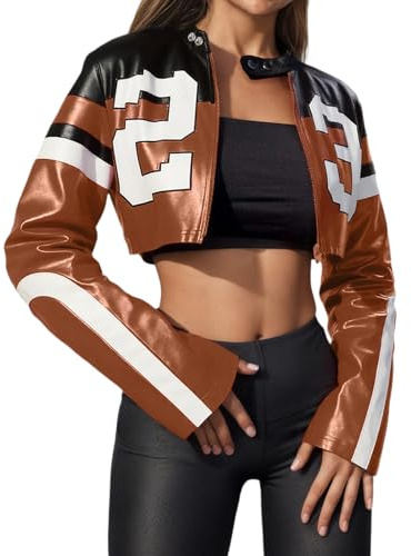 Duohropke Veste en cuir pour femme - Veste cropped décontractée avec fermeture éclair - Col montant - Veste de motard Y2K - Veste bomber - Veste en cuir synthétique - Veste gothique punk - Veste