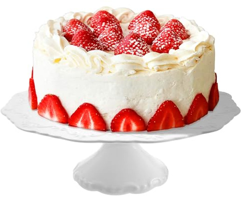 BAODBF Tårttallrik med fot, 25 cm/10 tum tårtställ för tårtdekoration & bakning, rund av keramik, för fester, familjefester och picknick, vit