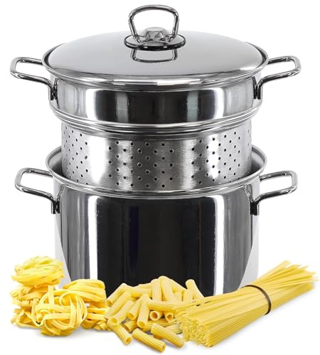 Olla Para Pasta Y Espaguetis De Acero Inoxidable De 22 Cm, Juego De Colador, Olla Grande Con Base De Inducción Y Tapa Ollas Rectas