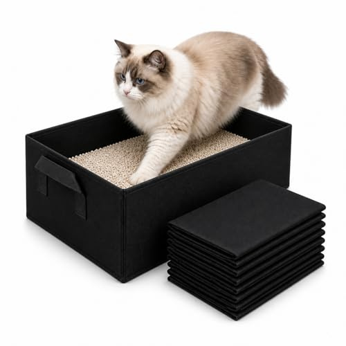 Hsei Lot de 10 bacs à litière jetables en feutre noir pour petits animaux de compagnie, chats portables pour voyage, maison, toilettes, fournitures pour animaux domestiques, 40 x 30 x 20 cm