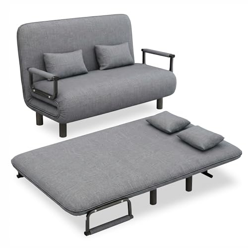 Unicview Sillón Sofá Cama Convertible 3 en 1, Sofá Reclinable, Sofá Individual Que se Convierte en Cama 190 cm Largo 120 cm Ancho, con Reposabrazos y Cojín, Ideal para Salón, Invitados, Gris