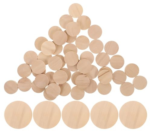 Veemoon 50 Discos Redondos de Madera Natural Superficie Lisa para Manualidades Seguros para Manejar Ideales como Piezas para Juegos de Mesa y Adornos Decorativos
