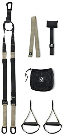 RUSTER - Suspension Training System - Entrenamiento en Suspensión - Gris/Verde Militar - TRX Fitness - Entrenamiento de Fuerza - Deporte en Casa - TRX Anclaje Puerta