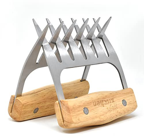 ﻿﻿Joeji's Kitchen Set of 2 Meat Shredder Bear Claws with Robust Wooden Handles - Stainless Steel - Ideal for Chicken Pulled Pork Beef BBQ and More