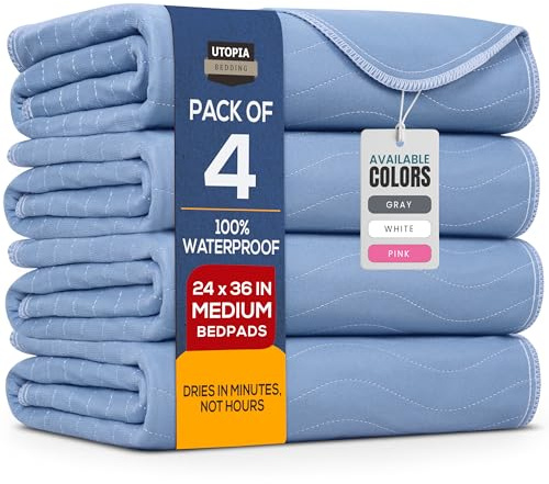 Utopia Bedding Paquete de 4 Almohadillas Impermeables para incontinencia, Acolchadas, Lavables y absorbentes, para Adultos y niños, 24 x 36 Pulgadas (Azul)