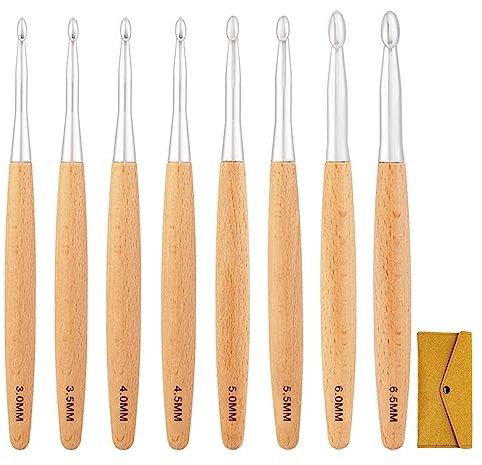 Knitiss Beech Wood Crochet Hooks Set with Case,Ergonomic Handle Crochet Hooks Set with Felt Bag 3.0mm~6.5mm